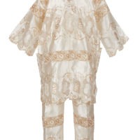 Man's White and gold African lace outfit on mannequin