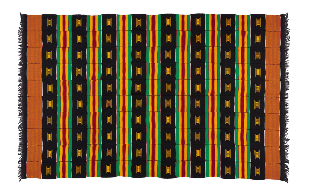 Kente with stool motif in black, red, green and gold