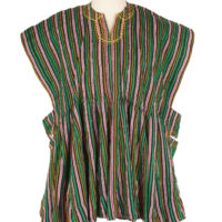 Shirt made from green, brown and red striped kente fabric