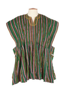 Shirt made from green, brown and red striped kente fabric