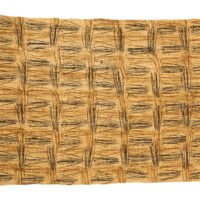 Beige textile with a check design made up of many scrawled black and brown lines.