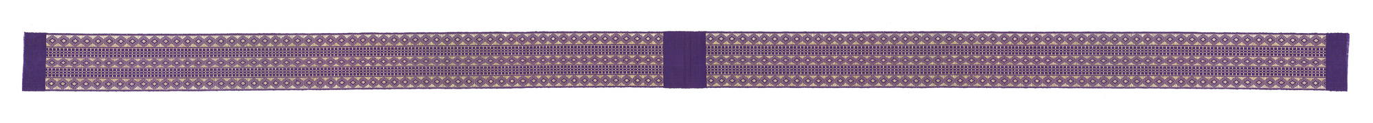 long strip of purple aso-oke fabric with diamond and windowpane check designs