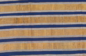 stripwoven aso-oke fabric in stripes of gold white and blue