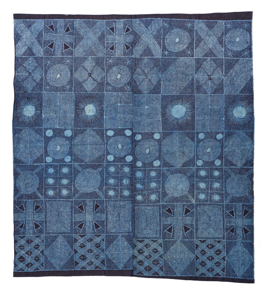 a dark blue cloth with geometric patterns