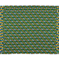 Kente design cloth in yellow, green and blue.