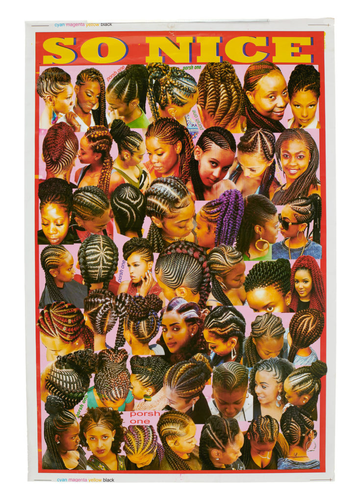 poster with photomontage of braided afro hair styles