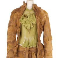brown camouflage print leather jacket