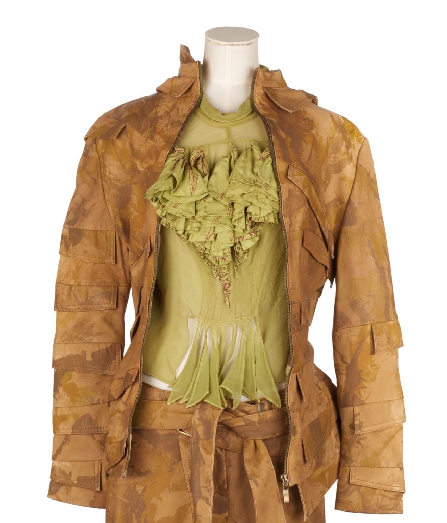 brown camouflage print leather jacket