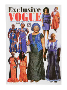 Cover of women's fashion magazine with women wearing aso-oke and African lace outfits