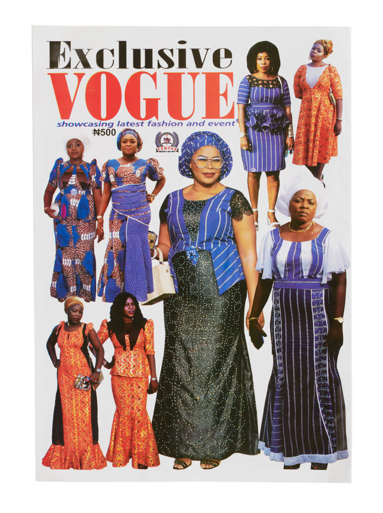 Cover of women's fashion magazine with women wearing aso-oke and African lace outfits