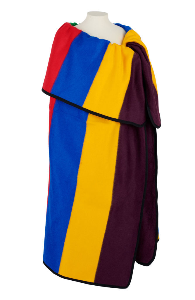 striped basotho blanket styled on mannequin