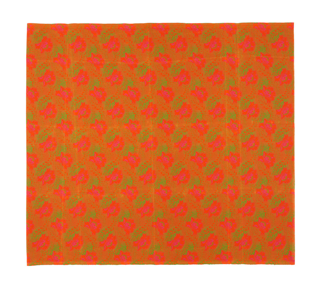 bright orange and green printed cotton fabric