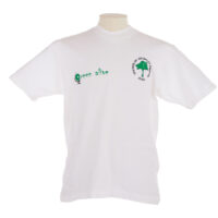White T shirt with a green tree and text reading 'Friends of Jevanjee Gardens' and 'Green Alive' on the front