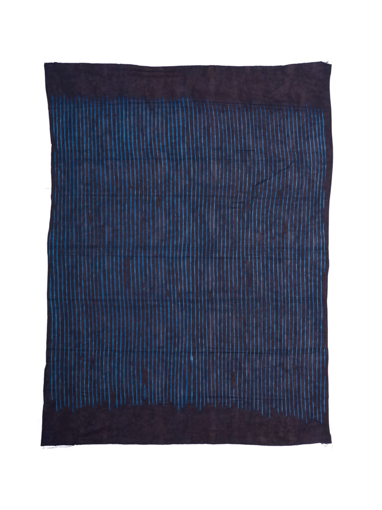rectangular cloth dyed with indigo in striped pattern