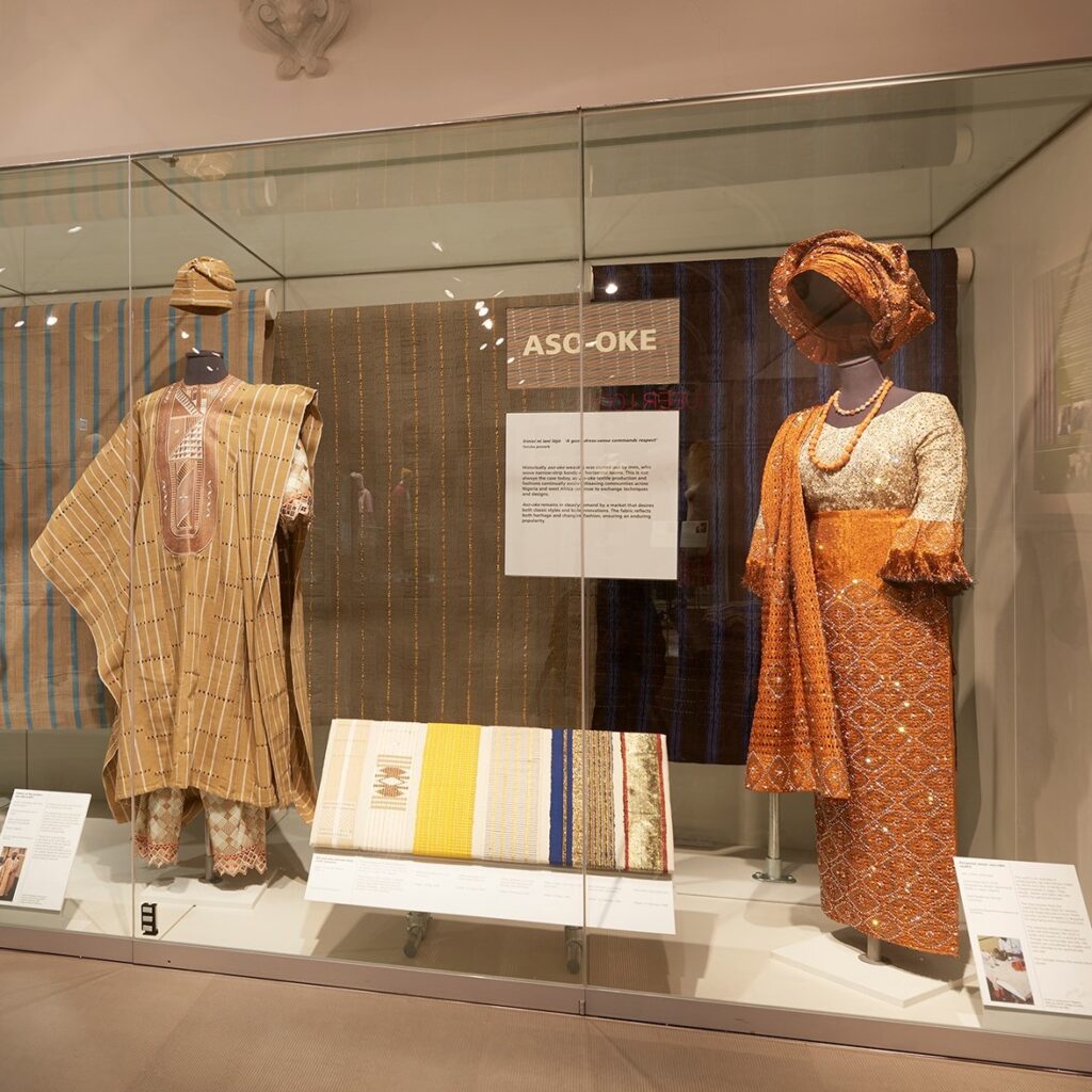 a display of aso-oke outfits in the museum