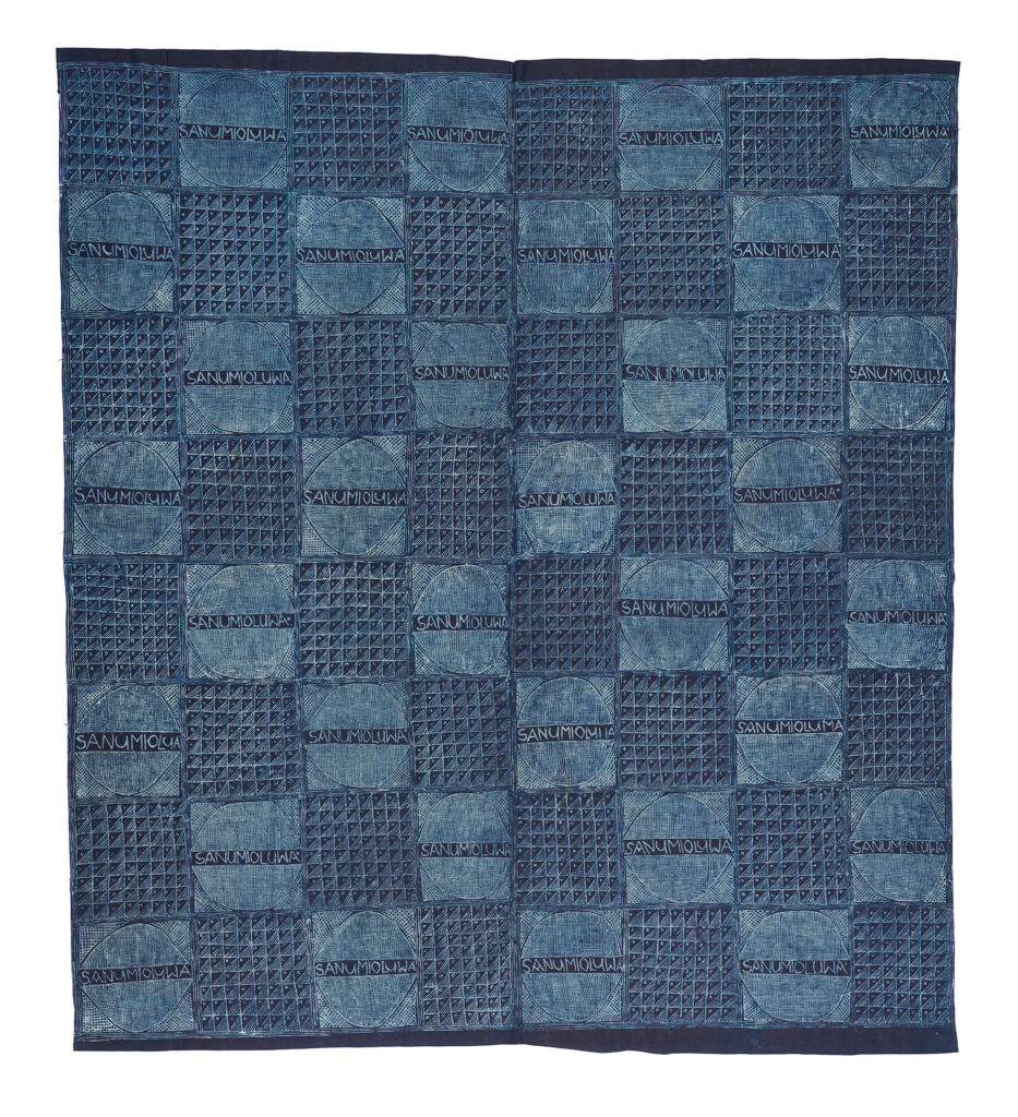 Indigo cloth with a grid pattern