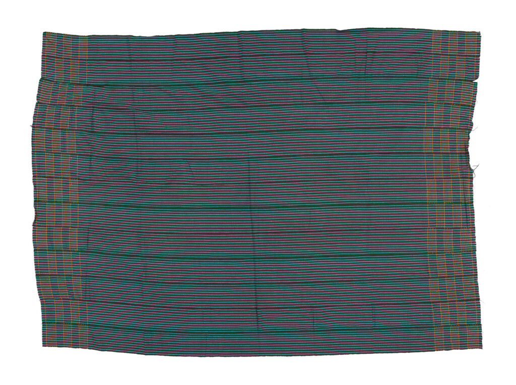 kente woven in a magenta, green & blue colour mix with yellow polyester thread
