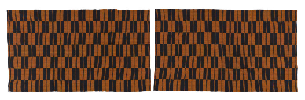 pair of brown and black kente cloths
