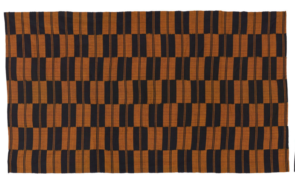pair of brown and black kente cloths