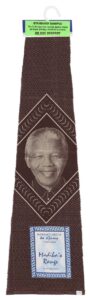 brown and white shweshwe precut skirt panel featuring Nelson Mandela